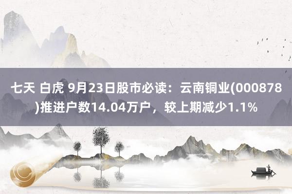 七天 白虎 9月23日股市必读：云南铜业(000878)推进户数14.04万户，较上期减少1.1%