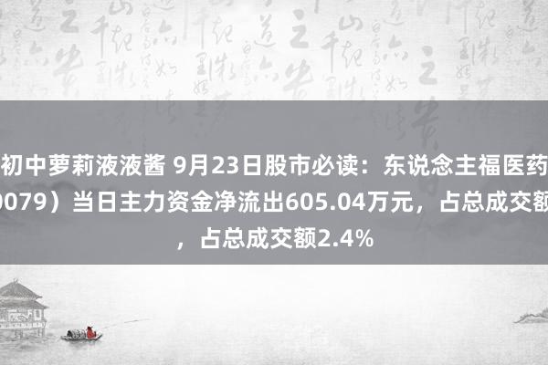 初中萝莉液液酱 9月23日股市必读：东说念主福医药（600079）当日主力资金净流出605.04万元，占总成交额2.4%