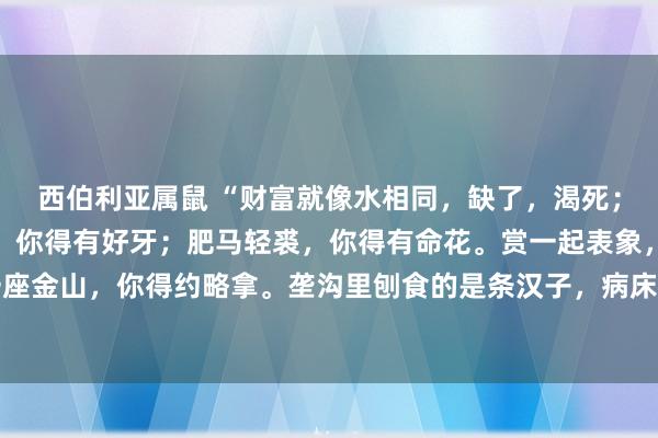 西伯利亚属鼠 “财富就像水相同，缺了，渴死；贪多，淹死。满桌好菜，你得有好牙；肥马轻裘，你得有命花。赏一起表象，你得走得动；拣一座金山，你得约略拿。垄沟里刨食的是条汉子，病床上数钱的是个傻瓜。莫得了健康和承诺，什么