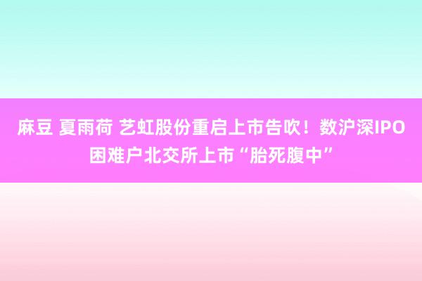 麻豆 夏雨荷 艺虹股份重启上市告吹！数沪深IPO困难户北交所上市“胎死腹中”