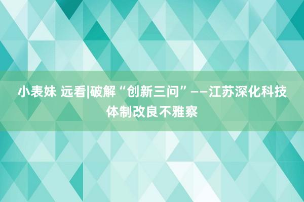 小表妹 远看|破解“创新三问”——江苏深化科技体制改良不雅察